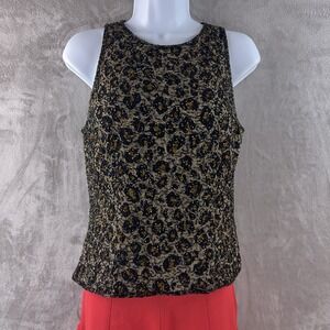 Cecily Brown Cheetah Beaded Tank Top Womens Size Medium‎ Black Gold Silk Evening